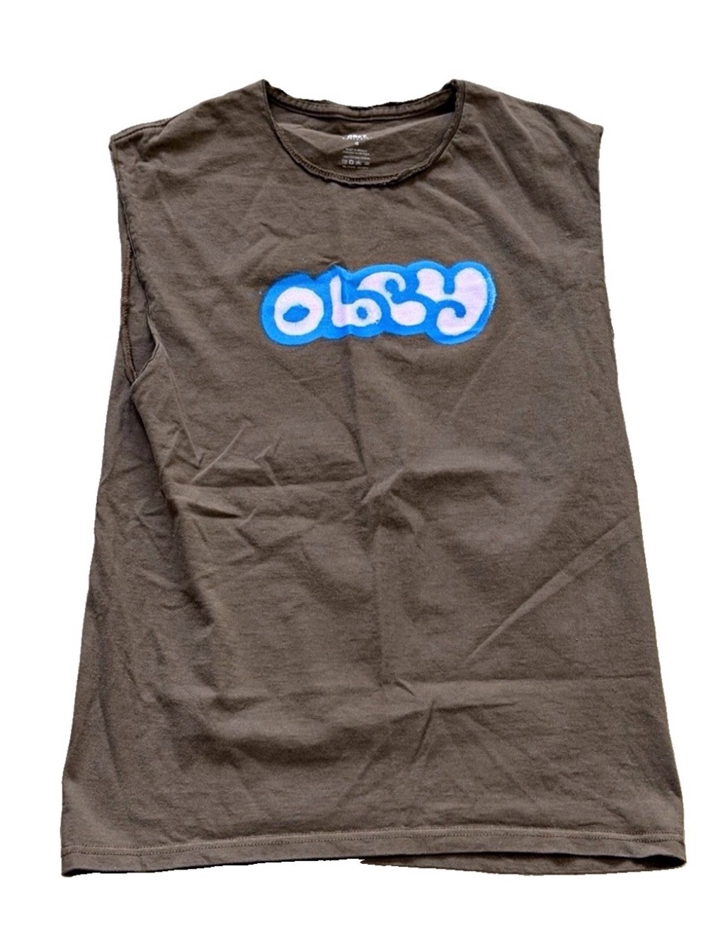 Obey Brown Tank with Blue & White Bubble Logo